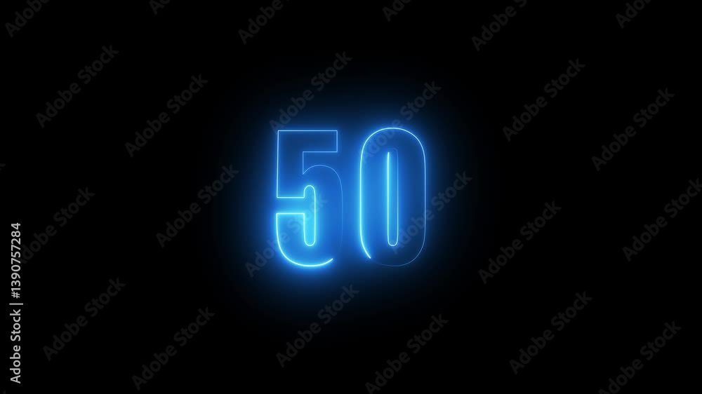 Fototapete abstract glowing neon text 50 number countdown icon. glowing sign on black background neon number. g