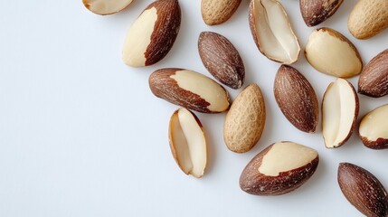 Obraz premium A clean layout of shelled and unshelled Brazil nuts