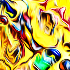 Abstract fluid art digital painting and dynamic swirling patterns with vibrant color transitions.