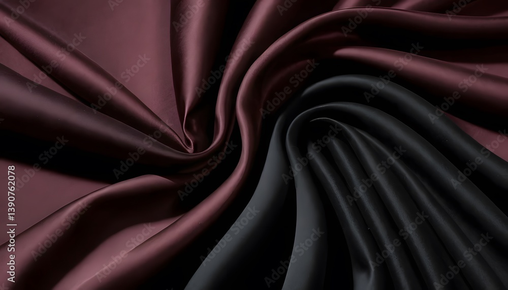 Poster dark luxurious fabric, smooth textures, deep crimson tones create elegance. gentle ripples and curve