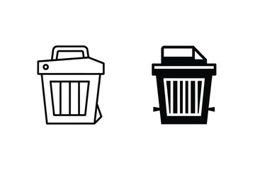 Trash Can Vector Icon Set Minimalist Style Isolated On White Background