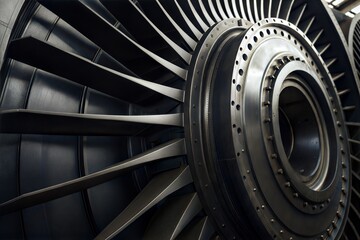 Close-up of a Powerful Jet Engine Turbine