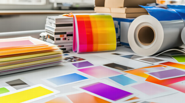 Printing materials & design: Capturing a vibrant tableau of the print industry, this photo showcases an array of colorful materials.