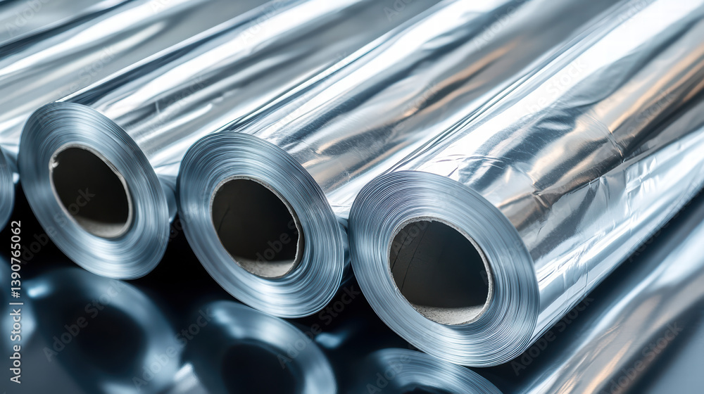 Poster rolls of metallic foil: an array of metallic foil rolls glistens under the light, showcasing the smo