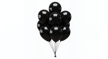 Bunch of Black Balloons Floating Isolated on White Background Celebration