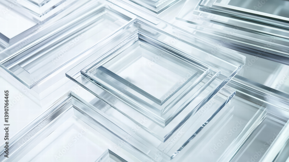 Poster glass blocks array: an architectural interplay of transparency and geometric forms, capturing a mesm