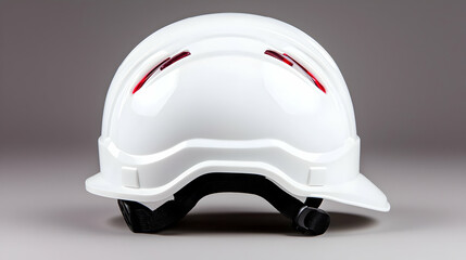Fototapeta premium White Hard Hat Rear View on Gray Background with Red Accents and Protective Design