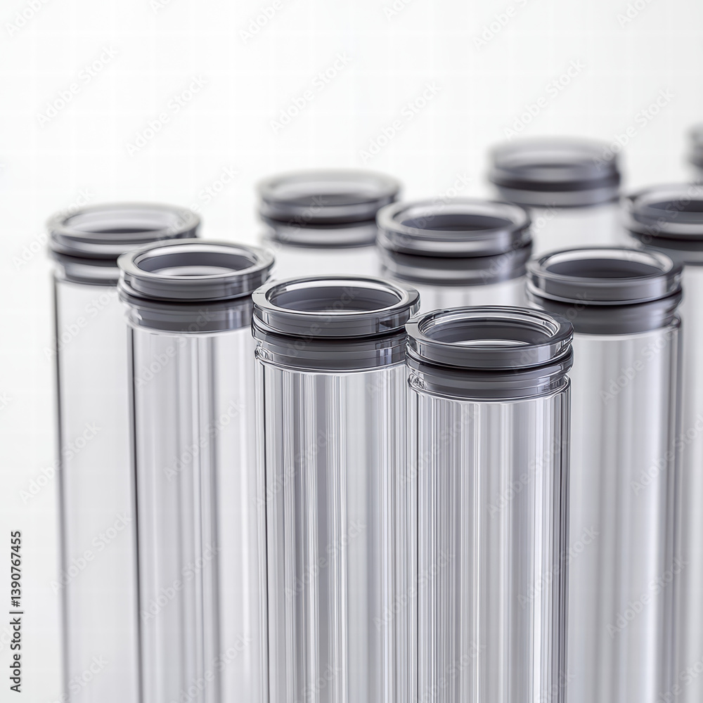 Poster laboratory vials array: a close-up shot reveals a meticulously arranged array of laboratory vials, t