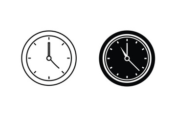 Simple Minimalist Clock Icon Timekeeping Elements In Black And White Silhouette