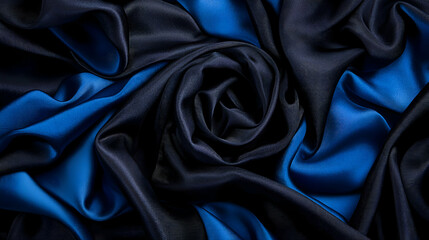 Fototapeta premium Swirling Blue And Black Fabric With Reflective Surface And Detailed Texture