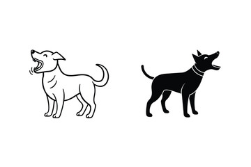 Dog Line Art Illustration With Black Silhouette Isolated On White Background
