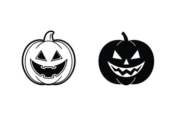 Halloween Pumpkins Jack O Lantern Black And White Outline Silhouette Illustration