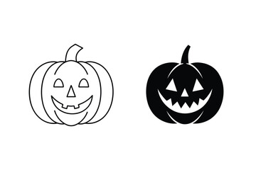 Halloween Pumpkin Face Outline And Silhouette Illustration Spooky Autumn Holiday Design