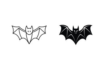 Two Halloween Bat Silhouettes One Cute One Scary Isolated On White Background