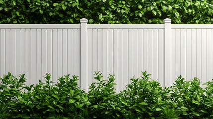 White Picket Fence Against Lush Green Foliage A Peaceful Outdoor Scene