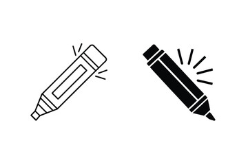 Minimalist Icon Set Of Highlighter And Pencil Outline And Solid Style