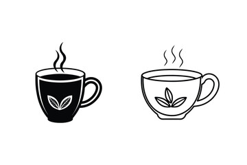 Two Tea Cups Vector Illustration With Steam And Leaf Design