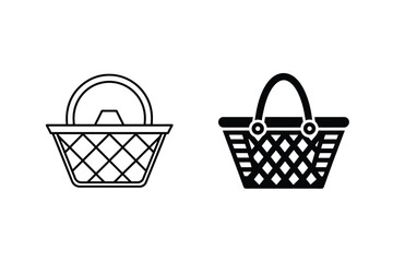 Wicker Basket Icon Set Simple Outline And Silhouette Picnic Basket Vector Design