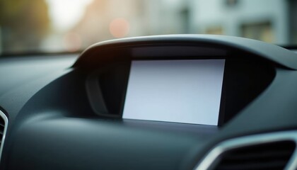 Car dashboard display in a vehicle with blurred background  