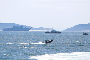 Obraz premium military maneuvers. Infantry, aviation and navy landing 