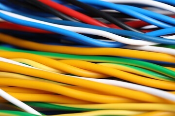 Many colorful electrical wires as background, closeup
