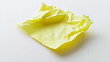 Lightly crumpled yellow sticky note smoothed out and isolated on a white surface for a realistic touch