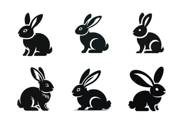 rabbit  bundle silhouette icon clipart image isolated on white background