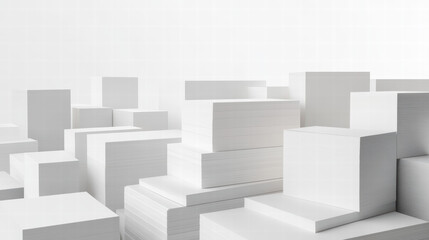 Abstract Geometric Landscape: A minimalist composition of pristine white blocks, forming a clean and modern geometric landscape. This creates a sense of order and artistic visual.