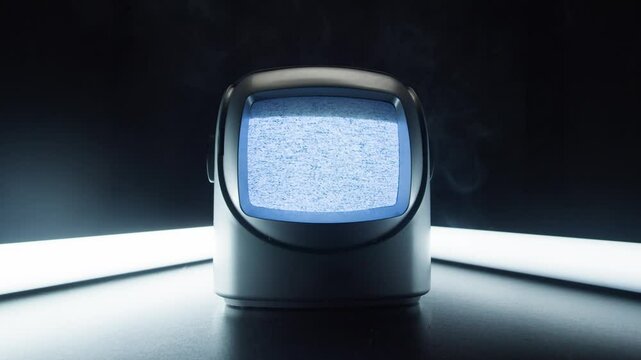Retro TV, vintage television In a nostalgic setup, a retro TV displays grain on screen, scary halloween night device good for chroma key and green screen.