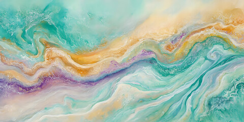 Fototapeta premium Ocean Waves Abstract Art: Teal, Gold, Purple