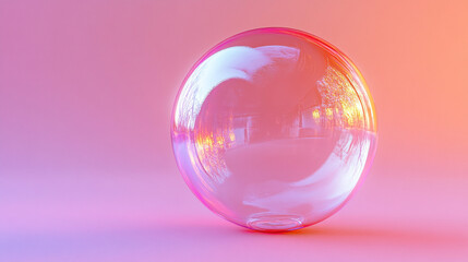 Obraz premium A clear pink bubble floating gently in a modern, clean environment, symbolizing purity, calm, and the delicate balance of nature and technology in contemporary design.