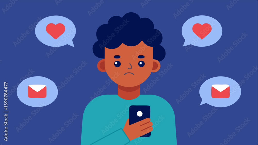 Poster empty notifications a person checking their phone with a perplexed expression as notifications conta