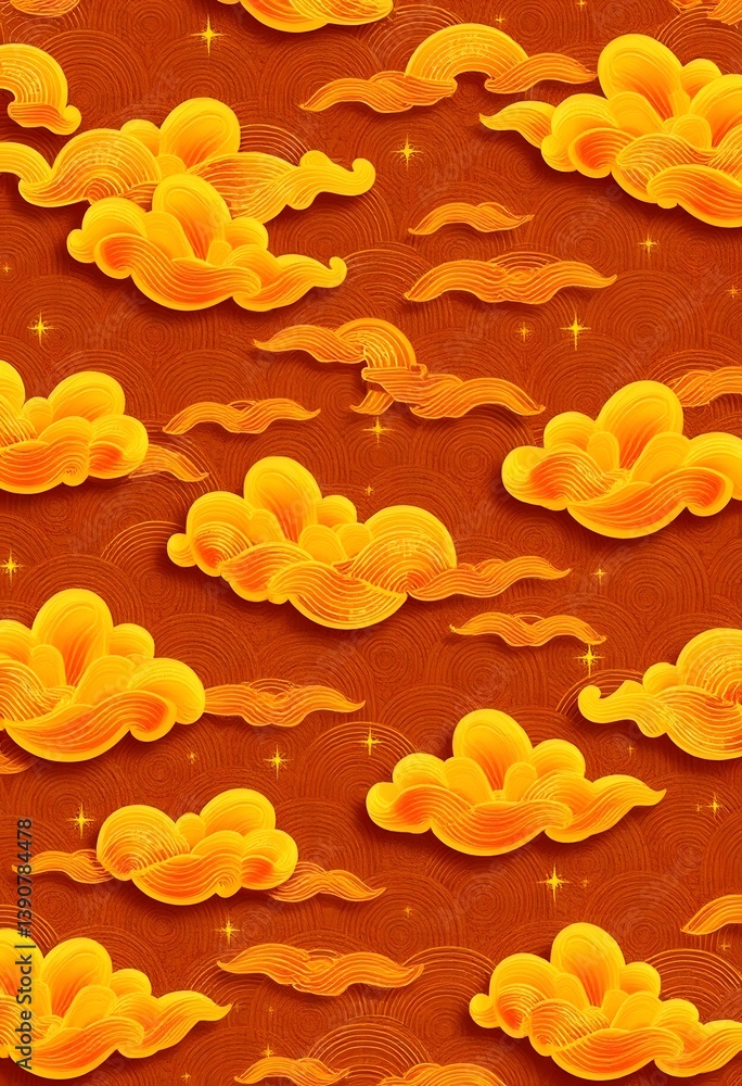 Poster golden clouds, geometric harmony design for backgrounds, textures and designs. this image features a