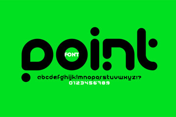 point. Modern style font, alphabet letters and numbers vector illustration