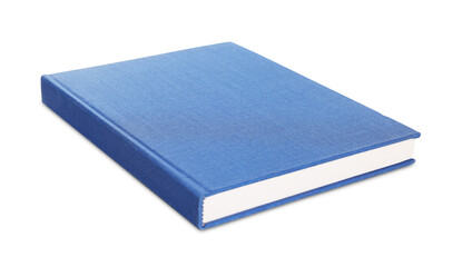 Closed blue hardcover book isolated on white