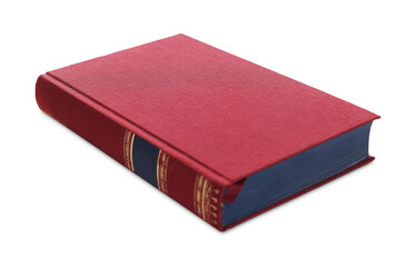 Closed red hardcover book isolated on white