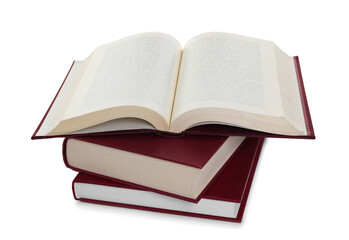 Stack of hardcover books isolated on white