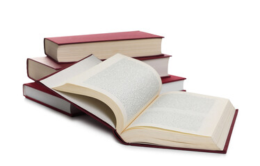 Stack of hardcover books isolated on white