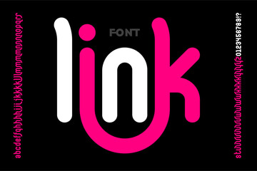 Link. Single line style font, alphabet letters and numbers vector illustration