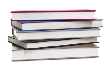 Stack of hardcover books isolated on white
