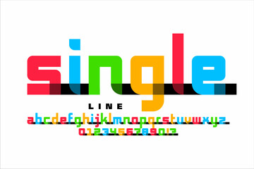 Single line style font, alphabet letters and numbers vector illustration