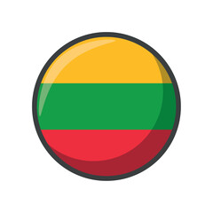Glossy Round Vector Illustration of the National Flag of Lithuania – Circular Emblem with Horizontal Stripes of Yellow, Green, and Red Representing the Baltic Country in Flat Design Style