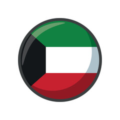 Glossy Round Vector Illustration of the National Flag of Kuwait – Circular Emblem Featuring Horizontal Stripes of Green, White, and Red with a Black 