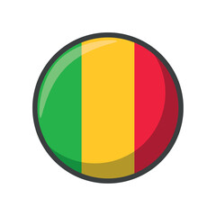 Fototapeta premium Glossy Circular Vector Icon of the National Flag of Mali – Round Emblem Featuring Vertical Green, Yellow, and Red Stripes Representing the West African Nation of Mali