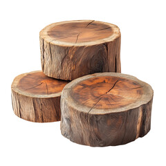 Obraz premium Rustic wood podiums featuring natural grain and organic textures, isolated on a transparent or white background.