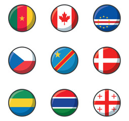 Set of vector icons of flags of different countries on a white background
