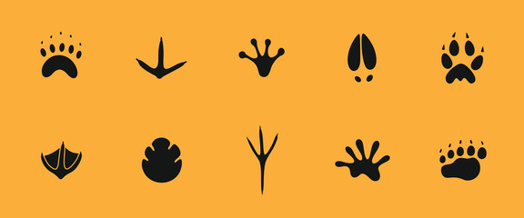 Paw print silhouette. Isolated paw print on orange background