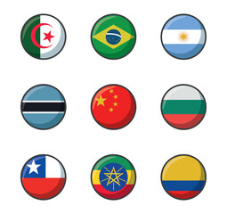 Set of vector icons of flags of different countries on a white background
