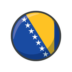 Vector Illustration of the National Flag of Bosnia and Herzegovina in a Circular Icon Format Featuring Blue and Yellow Colors with White Stars in a Diagonal Line Representing the Nation’s Identity