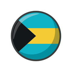 Fototapeta premium Vector Illustration of the National Flag of the Bahamas in a Circular Icon Format Featuring Horizontal Aqua Blue and Yellow Stripes with a Black Triangle Representing the Nation's Identity